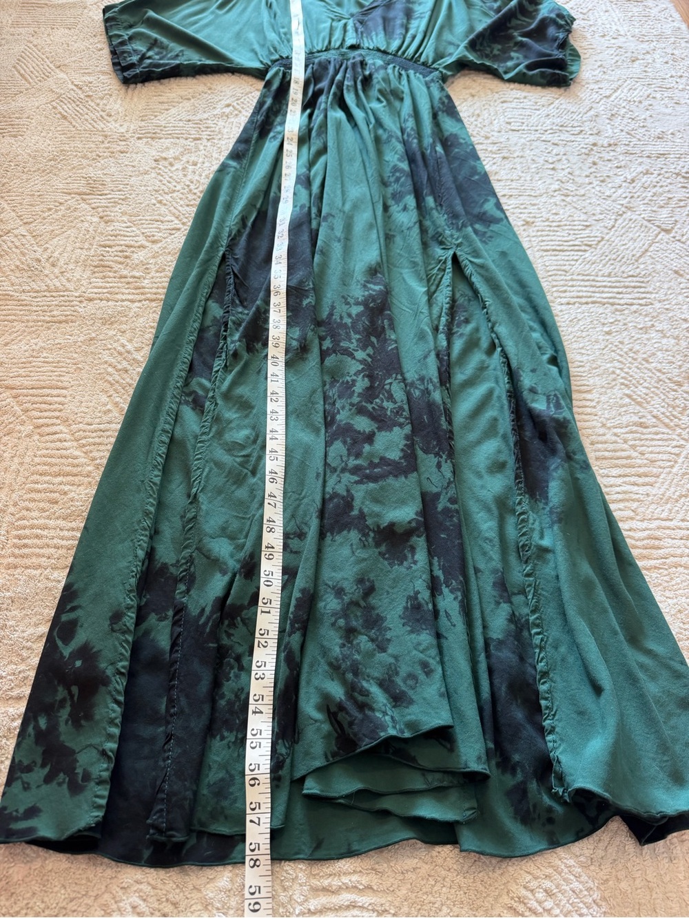 Kush Green Black Tie Dye Kimono Sleeve Boho Maxi Dress Size Large - Picture 6 of 7